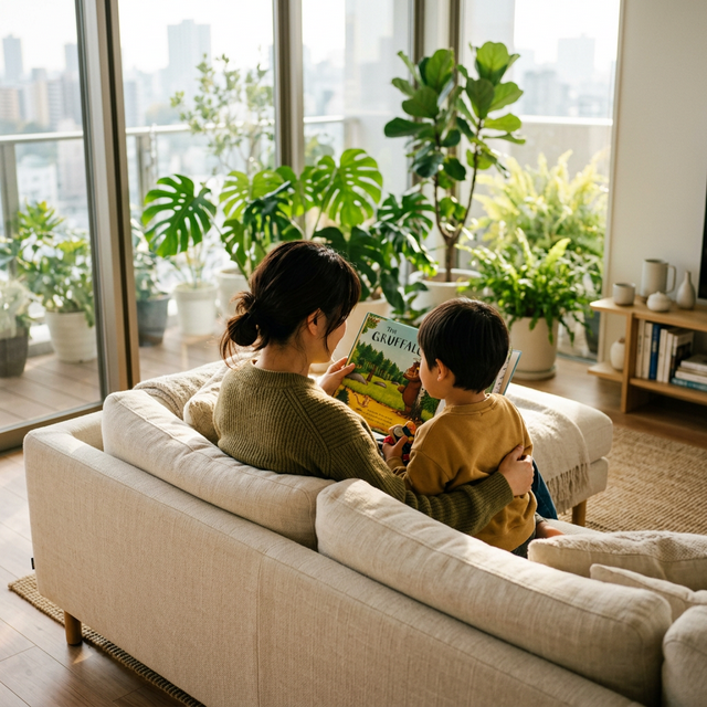 親子でおうち英語を楽しむ様子